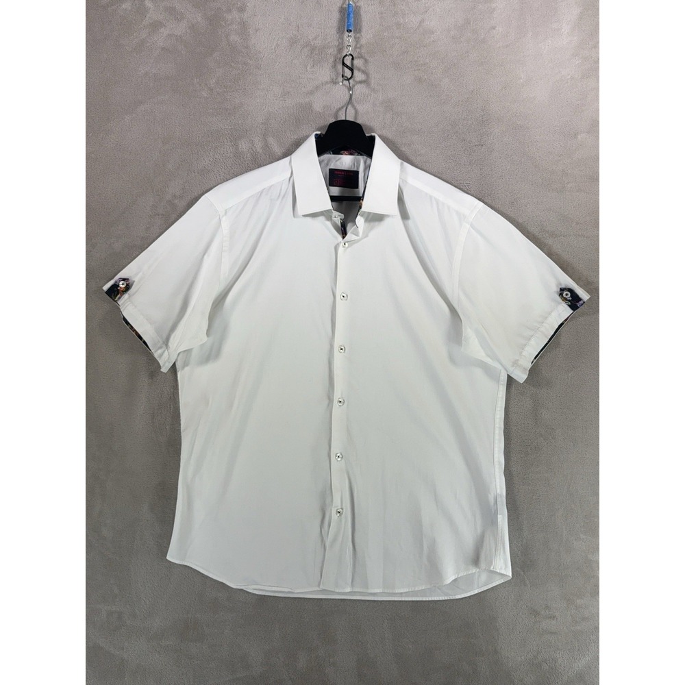 Jared Lang Button Down Shirt Mens XL White Contrast Cuff Stretch Cotton Casual